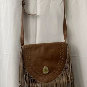 Brown Leather Fringe Crossbody Bag